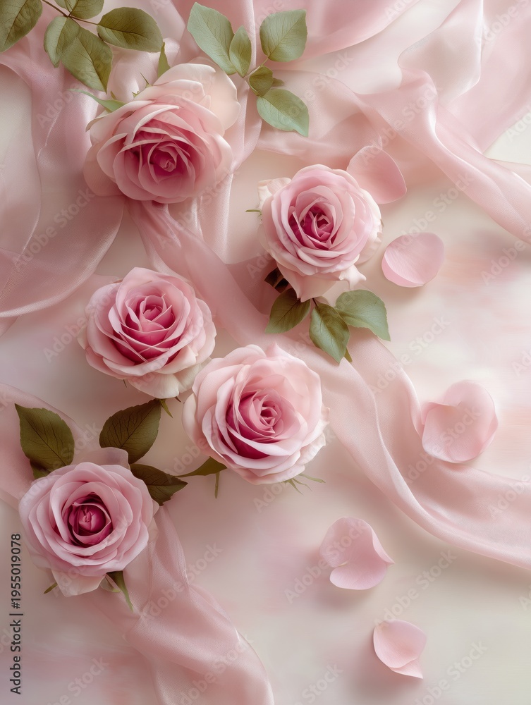 Fototapeta premium Roses and Silk Ribbons Create an Elegant Display for a Special Occasion or Celebration