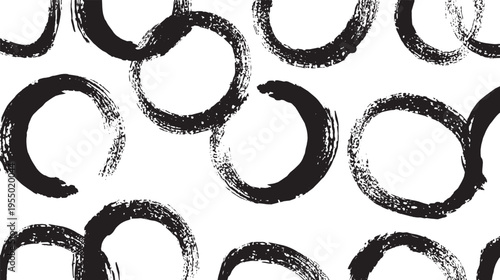This is an abstract enso (Zen circle) formed by brushstrokes and arranged in a seamless pattern.