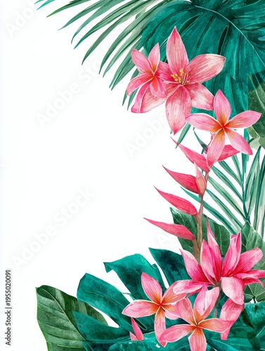 Vibrant Flowers and Green Leaves Create a Colorful Natural Frame for Blank Space