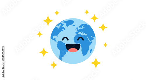 Smiling Earth Globe Emoticon Face.