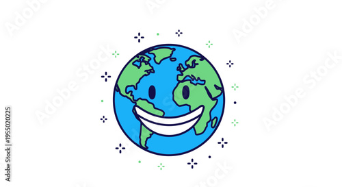 Smiling Earth Globe Cartoon Character Face.
