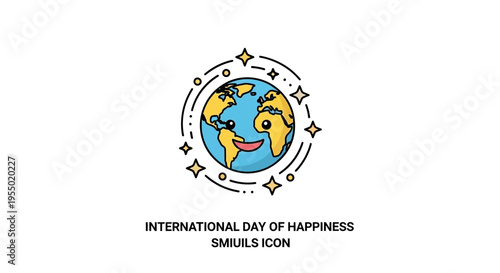 Smiling Earth Globe Icon Symbol Happiness.