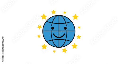 Smiling Earth Globe with Stars.