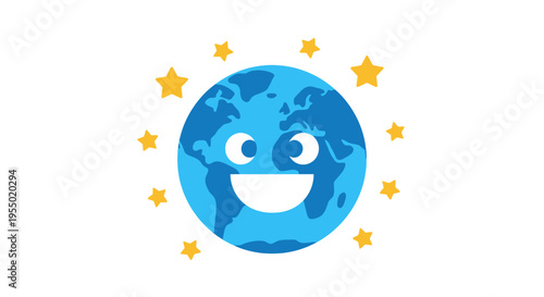 Smiling Earth Globe with Stars.