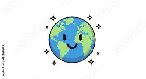 Smiling Earth Planet Cartoon Character.