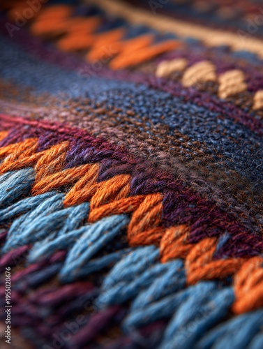 Colorful Woven Fabric Displayed in Close View on a Wooden Surface in Natural ...