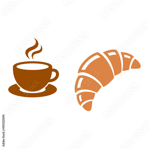 Warm coffee cup and freshly baked croissant morning meal illustration vector graphic design
