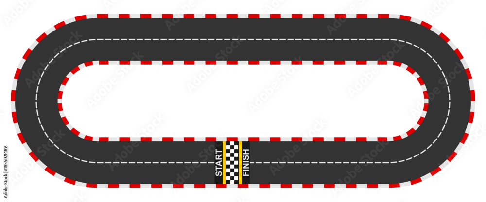 Obraz premium 2 row circle race track with start and finish line, vector illustration isolated on white background.