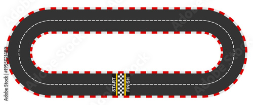 2 row circle race track with start and finish line, vector illustration isolated on white background.