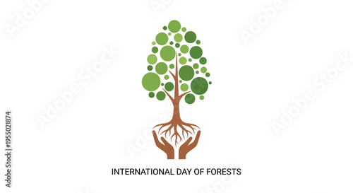 Tree with green leaves and roots.