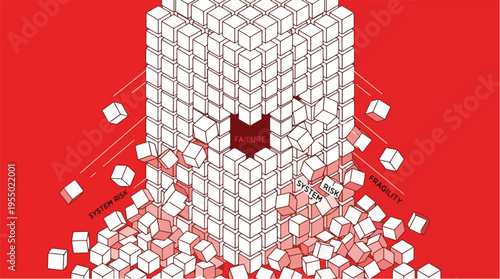 Technology Dependency Collapse with Digital Structure Failing After Core System Removal – Vector Illustration