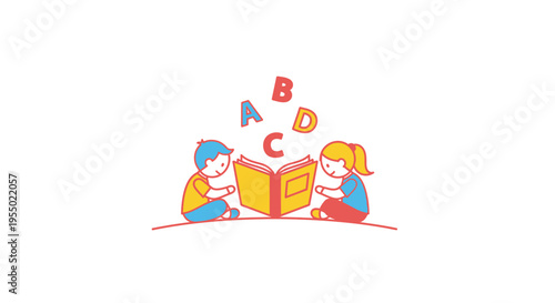 Two children reading a book together.