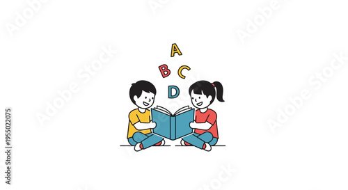 Two children reading a book together.