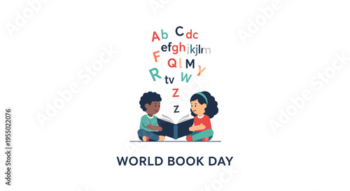 Two children reading a book together.