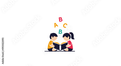 Two children reading a book together.