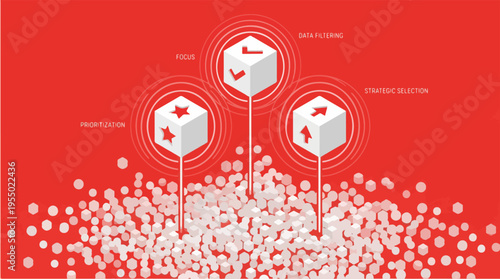 Data Prioritization System Highlighting Key Information Elements from Large Unorganized Dataset – Vector Illustration