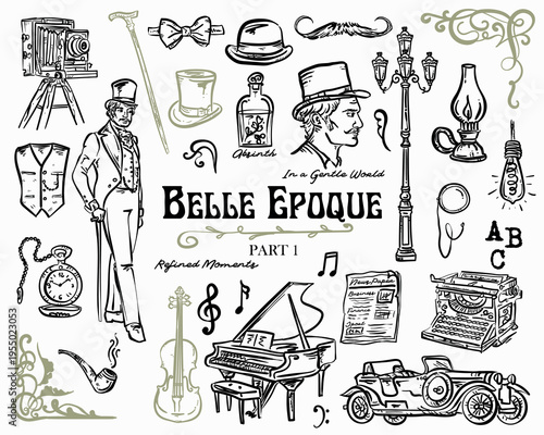 Belle Epoque whimsical hand drawn illustration set - part 1 