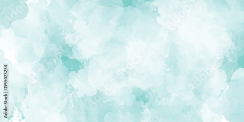Light aqua blue watercolor background with bright aesthetic splatters and white space.