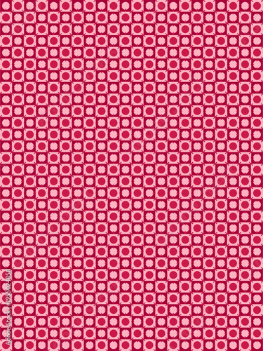 Geometric Harmony: A vibrant and repetitive pattern of circles and squares in shades of red creates a visually stimulating design, perfect for backgrounds and digital art.