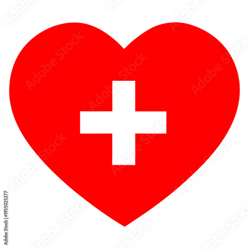 A red heart with a white cross on transparent background