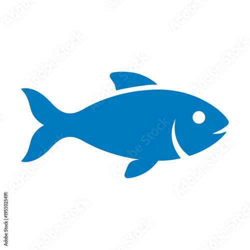 Vector Illustration of a Blue Fish Silhouette on a White Background - Simple and Clean Icon