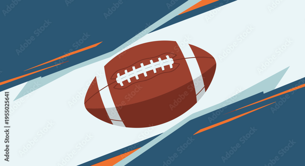 Obraz premium American Football Ball Vector Illustration. Dynamic Background for Sports Games, Championships, and Competition Events. Modern Graphic Design Element.