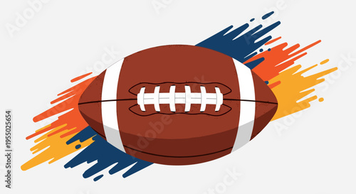 Dynamic American football illustration with vibrant paint splash background, perfect for sports events, game day, competition, and athletic graphic designs.