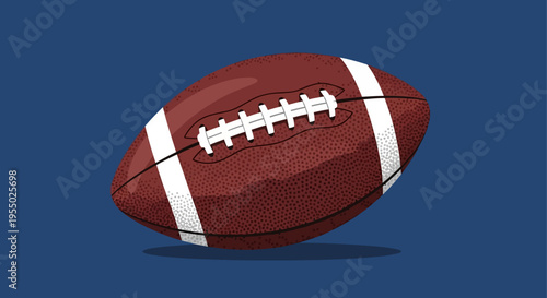 American football ball isolated on a blue background, classic sport equipment, game symbol, athletic object, professional sport