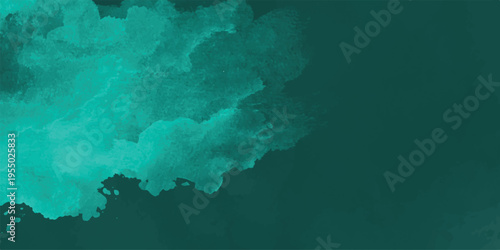 Deep teal and cyan watercolor splash background on dark emerald texture, elegant abstract artistic backdrop.