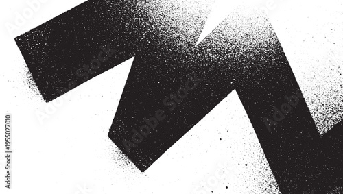 Sharp angular black shapes with spray paint texture, modern abstract graphic background, urban art and grunge design element, brush stroke