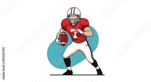 American football player in uniform holding a ball, ready to throw, isolated on white background, vector illustration