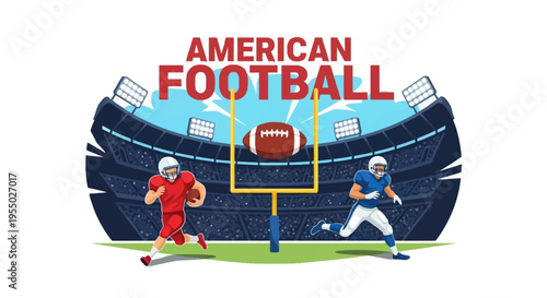 American Football Game in Stadium with Players and Goalposts - Dynamic Action Illustration