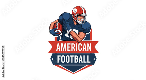 Dynamic American Football Player Illustration: Sportive Athlete in Action with Ball, Perfect for Team Logos, Game Banners, and Sports Event Promotions.