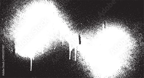 Abstract white spray paint splatter and drips on a black background, grunge urban art texture for graphic design overlays and backgrounds, street art