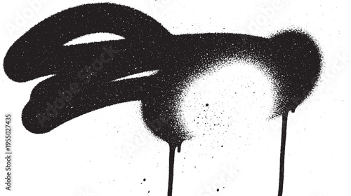 Abstract black spray paint blob with drips and texture, urban street art graphic element, white background