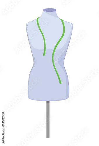 Tailor mannequin for sewing, isolated dressmaking dummy in simple cartoon style. Flat vector illustration.