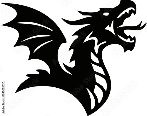 dragon silhouette vector with sharp wing details and long tail, ideal for logo design, fantasy artwork, tattoos, and creative branding assets.