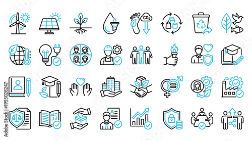 Set of sustainable development goals and corporate social responsibility icons