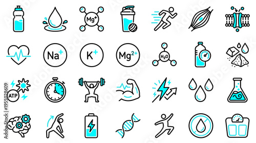 Fitness and Hydration Icons Set