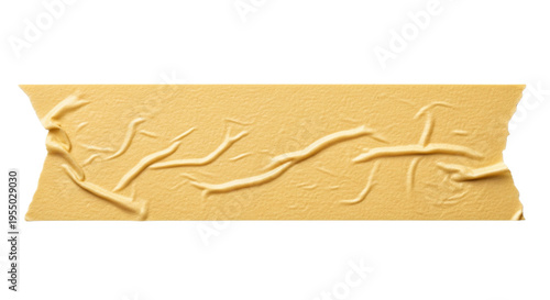 A strip of wrinkled yellow masking tape, a creased adhesive sticker piece. Isolated on transparent background, png