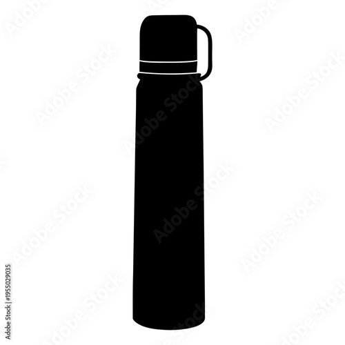 A black thermos bottle icon on transparent background