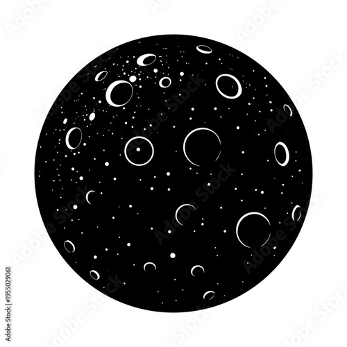 A minimalist black moon icon with craters on a transparent background