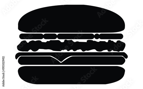 Hamburger silhouette icon showcasing classic fast food meal with layered ingredients