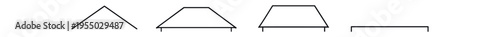 Four roofline outline variations shown in thin black strokes including gable, low pitch shed, hip and flat roof profiles.