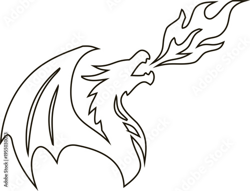 Simple dragon line art vector, minimalist mythical creature outline for stickers, logos, branding, and digital design use.
