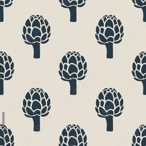 Seamless pattern of artichoke illustrations on beige