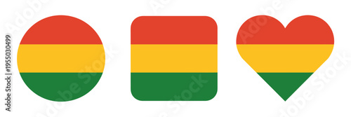 Bolivia flag icons in circle square heart shapes isolated on transparent background