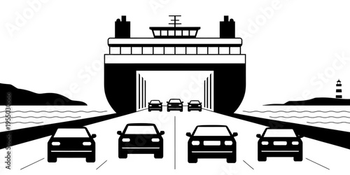 Cars driving onto a ferry
