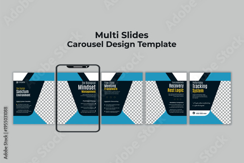 Modern corporate productivity carousel template for professional business coaching and social media