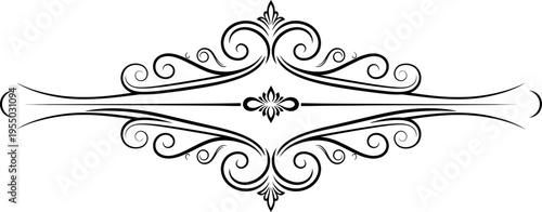 Elegant black ornamental design with swirling patterns and floral motifs